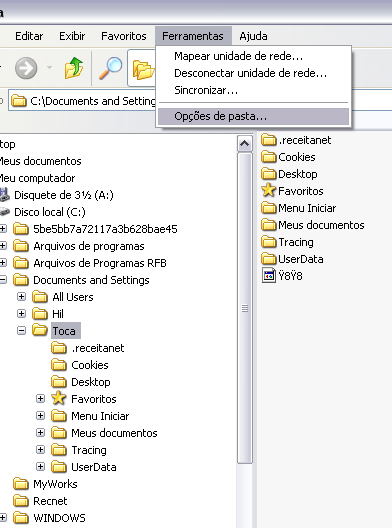 Vá em Ferramentas - Opções da Pasta